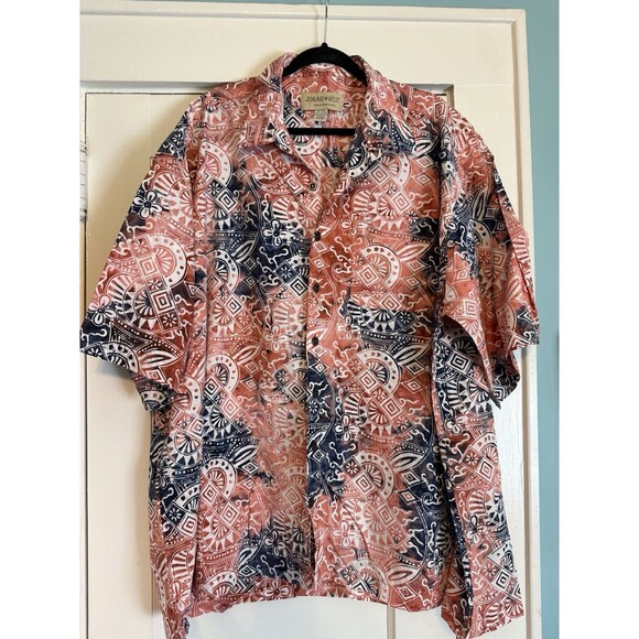 Hawaiian Shirt Button Up Short Sleeve Blue Coral White Johari Tribal 4XL - Picture 1 of 2